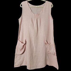 JS Millenium Womens Pink Linen Boho Beachy Lagenlook Shift Dress Pockets Medium